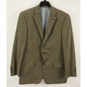Mario Barutti Wool Linen Silk Men's 42R Brown Windowpane Herringbone Sport Coat